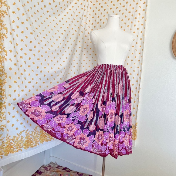 Vintage 70s Maya India Gauze Floral Lurex Skirt - Picture 1 of 9